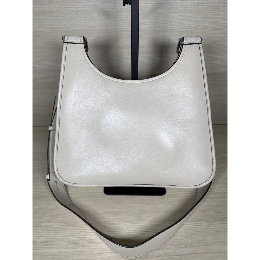 Tory Burch Cream Smooth Leather James Saddle Bag Silver Hardware‎ Adjustable